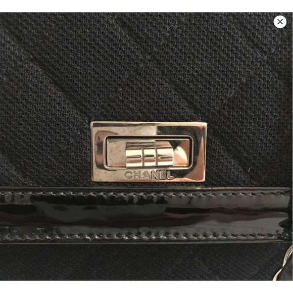 Chanel Vintage Mademoiselle Flap Bag Quilted Canvas Black Patent Small Reissue - Picture 3 of 14